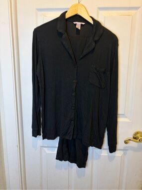Victoria's Secret Black Long Sleeve Button Pajama Set